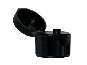 24-410 Ribbed Black Flip Top Cap Pressure Sensitive (PS) Liner